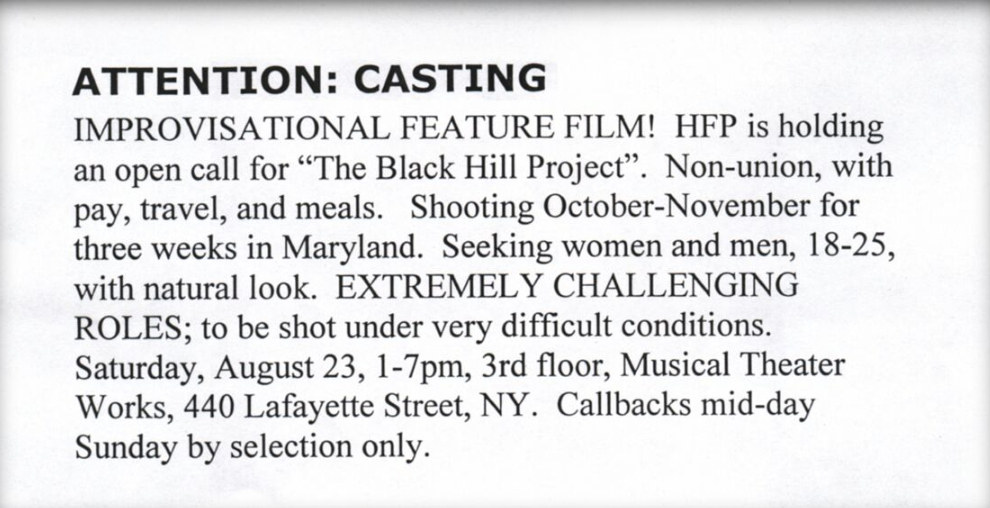 blair witch casting call