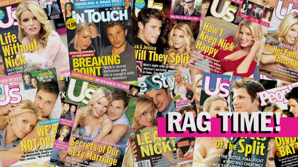 Tabloids with Nick and Jessica on the cover scattered around