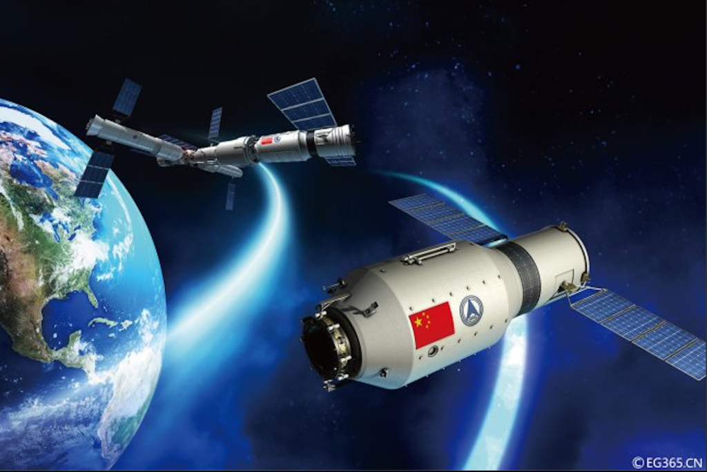 ​Ilustrasi pesawat ruang angkasa Tiangong-2 dan Shenzhou. Gambar: EG365.CN