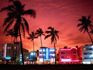 a shot of south beach, miami at night