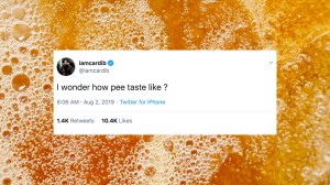 twit Cardi B bertuliskan "i wonder how pee taste like?"