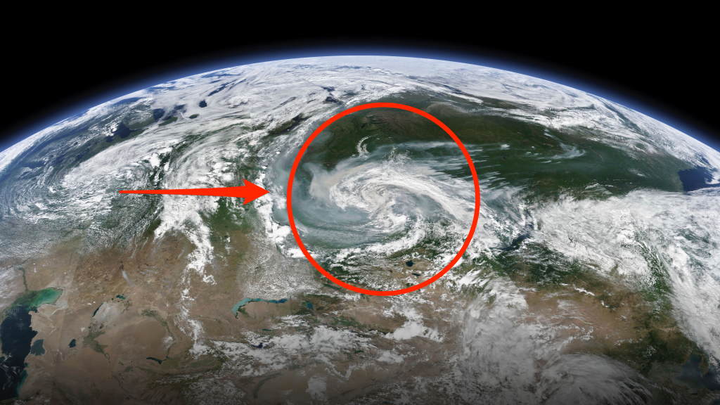 2019 satellite image provided by NASA shows winds carrying individual plumes of smoke in Russia.