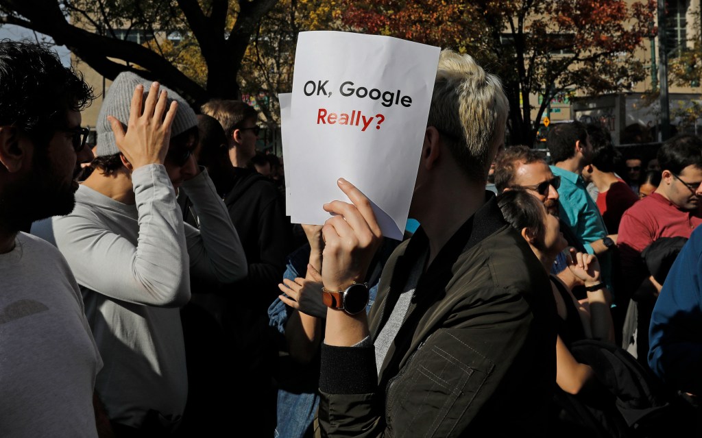 A photo from the Google employees' walkout of Nov. 1, 2018.