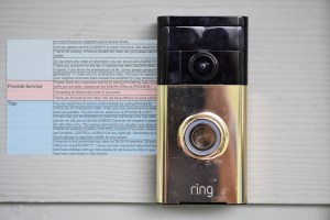 A gold-plated Ring doorbell camera and a standardized Ring comment document obtained by Motherboard.