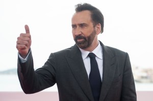 American actor Nicolas Cage giving a thumbs up at the photocall of Mandy