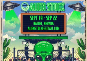 Een flyer voor het festival Alienstock