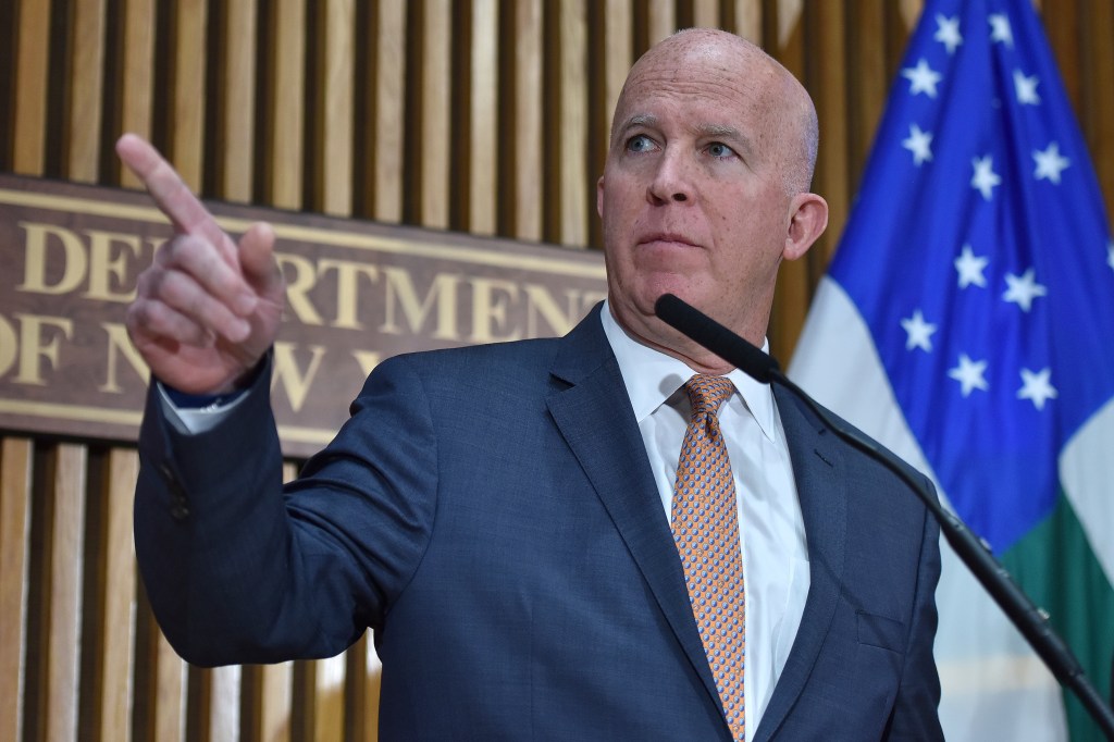 New York City Police Commissioner James. P. O'Neill (podium) speaks during a press conference. (Photo by Anthony Behar/Sipa USA)(Sipa via AP Images)​