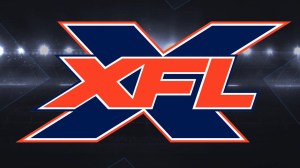 The XFL Logo, a red "XFL" with a large blue "X" behind it.