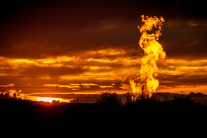 A plume of flame from an oil field.