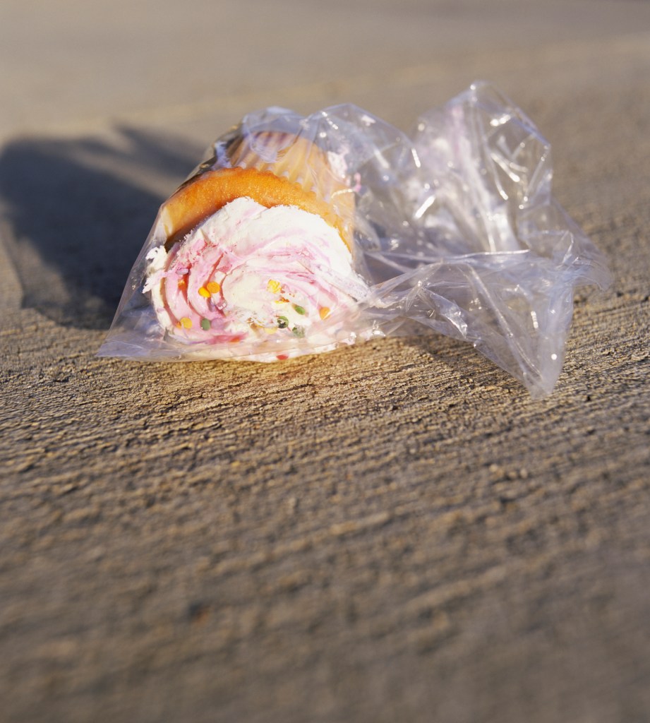 smashed cupcake on the ground