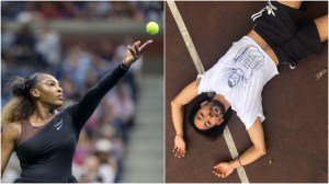 serena williams at the 2018 us open and mitchell kuga on a tennis court