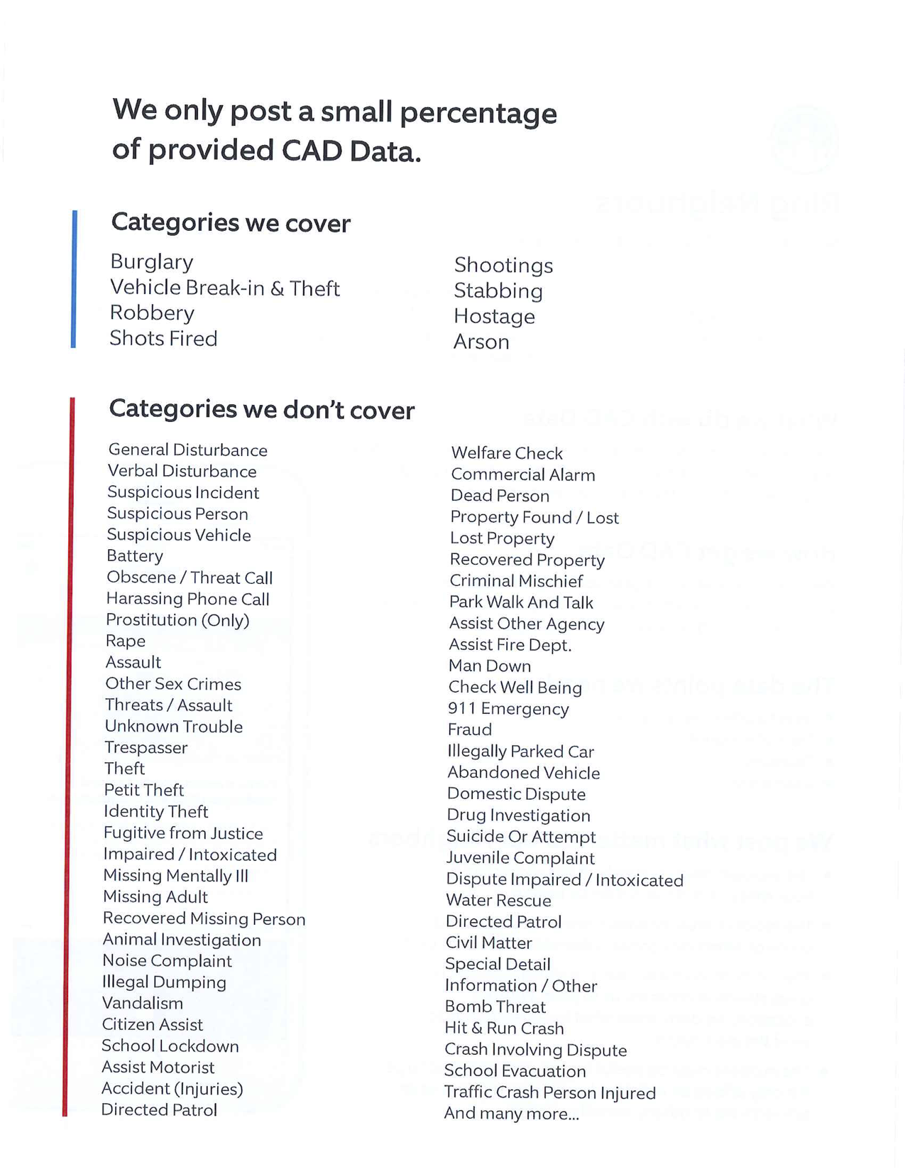 Page two of the CAD informational document provided by Ring to police.