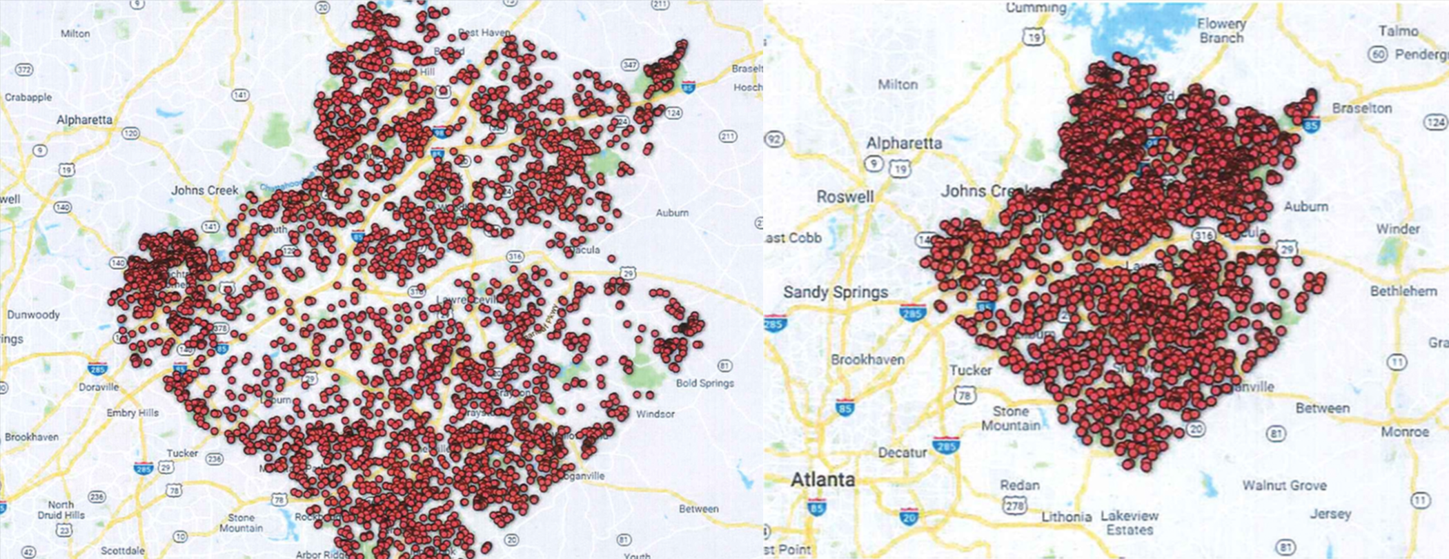 Active user maps shared by Ring to the Gwinnett County Police Department.