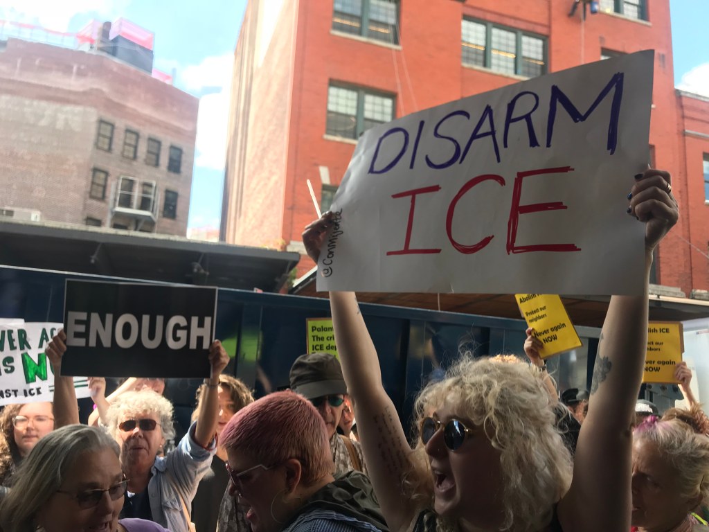 Protests at the tech company's offices railed against the Trump  administration's immigration policies, invoking the Holocaust