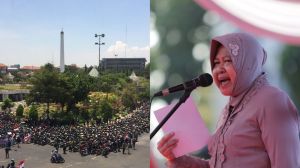 Takut Dimarahi Risma, Mahasiswa Surabaya Saling Mengingatkan Tak Rusak Taman saat Demo