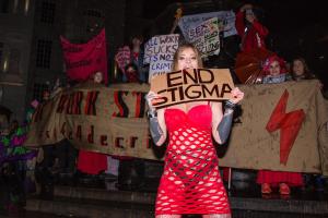 ​Sex workers and allies striking as part of the International Women's Strike​ in 2019.