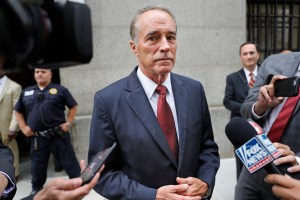 U.S. Rep. Chris Collins, R-N.Y., speaks to reporters as he leaves the courthouse after a pretrial hearing in his insider-trading case, Thursday, Sept. 12, 2019, in New York. (AP Photo/Seth Wenig)