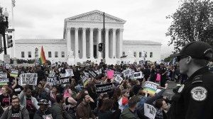 the supreme court with protestors outside