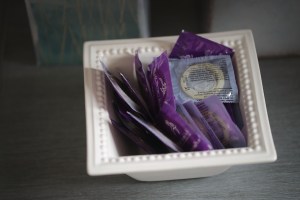 bowl of condoms at a reproductive healthcare clinic