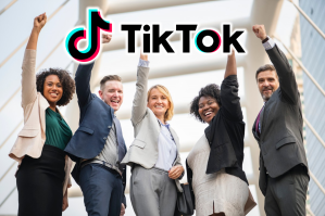 People cheering next to the TikTok logo.