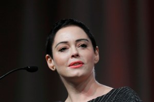 In this Oct. 27, 2017, file photo, actress Rose McGowan speaks at the inaugural Women's Convention in Detroit.