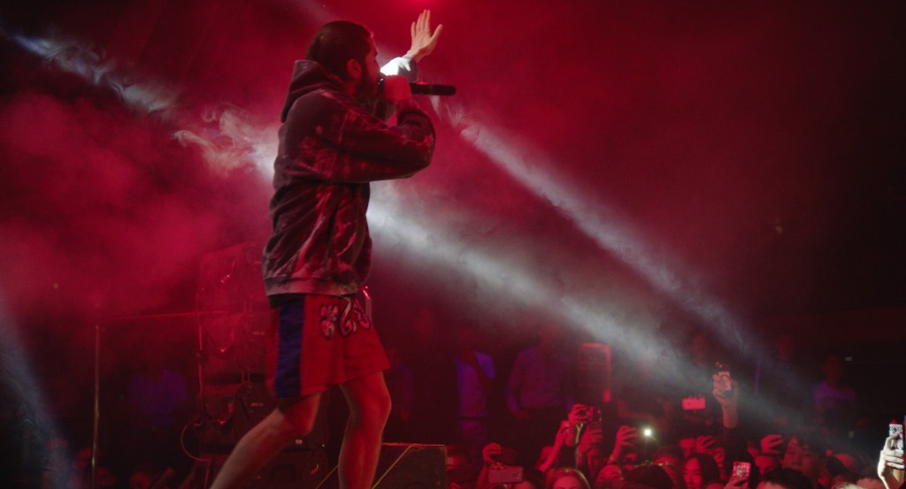 Russian rapper Husky performs in front of fans in Donetsk, Ukraine.