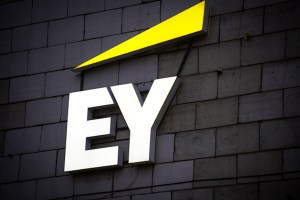 The Ernst and Young logo on display in central Kyiv, Ukraine, this year.