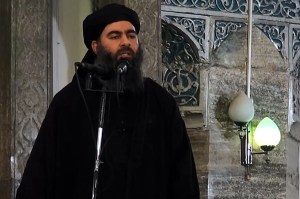 Tangkapan layar yang menampilkan pemimpin ISIS Abu Bakr al-Baghdadi