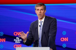 Democratic presidential candidate former Texas Rep. Beto O'Rourke participates in a Democratic presidential primary debate hosted by CNN/New York Times at Otterbein University