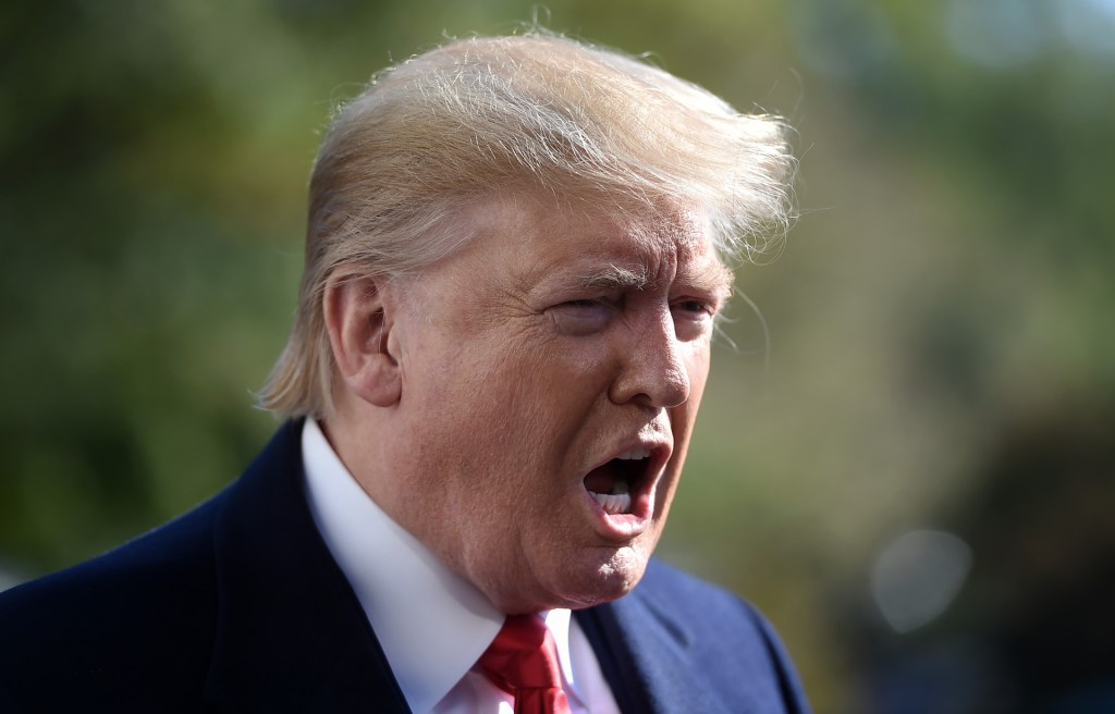 President Donald Trump talks to the media on the South Lawn upon his return to the White House by Marine One, in Washington, DC, November 3, 2019, after returning from a trip to New York.