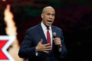 Democratic presidential candidate Sen. Cory Booker speaks during the Iowa Democratic Party's Liberty and Justice Celebration, Friday, Nov. 1, 2019, in Des Moines, Iowa. (AP Photo/Nati Harnik)​