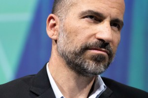 Uber CEO Dara Khosrowshahi being interviewed.