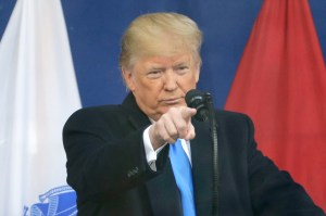 President Donald Trump speaks at the opening ceremony of the New York City Veterans Day Parade in New York, Monday, Nov. 11, 2019. (AP Photo/Seth Wenig)​