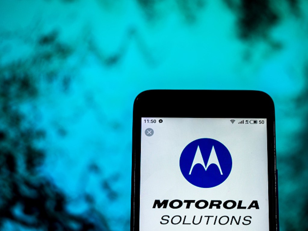 Motorola Solutions logo on phone screen