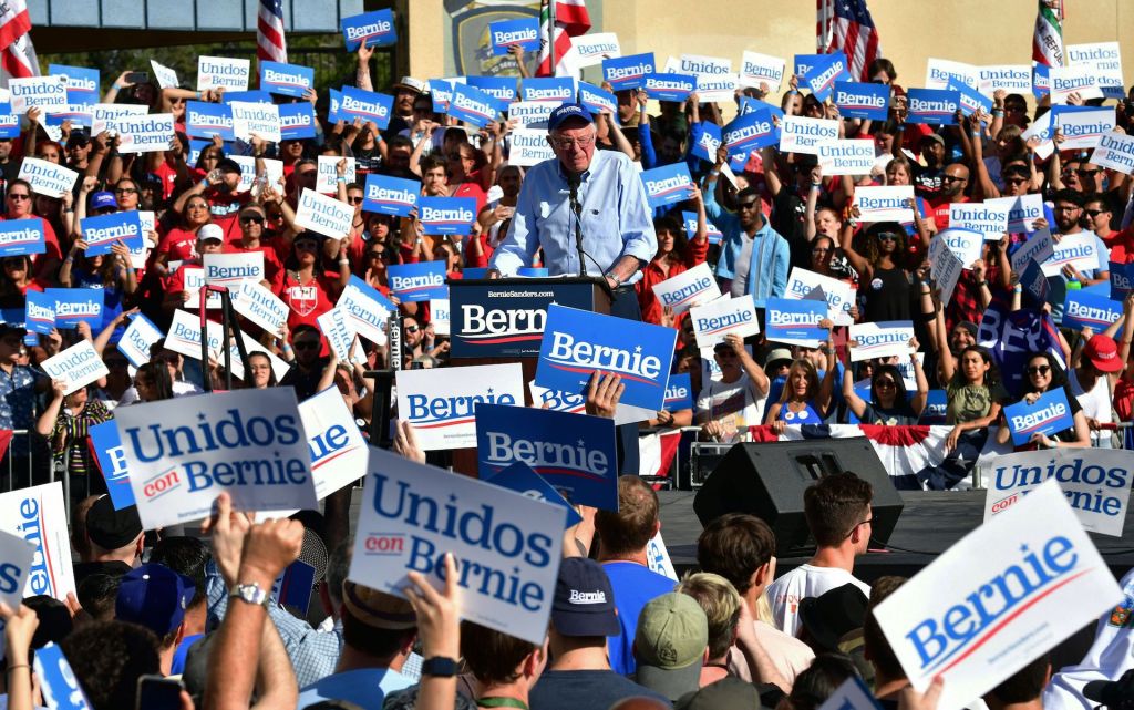 Democratic presidential hopeful, Vermont Senator, Bernie Sanders speaks to supporters during a campaign rally in Los Angeles, California on November 16, 2019.