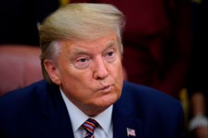 US President Donald Trump is seen after signing H.R. 2423, the Women's Suffrage Centennial Commemorative Coin Act, at the White House in Washington, DC, on November 25, 2019.