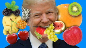 Donald Trump surrounded by fruit