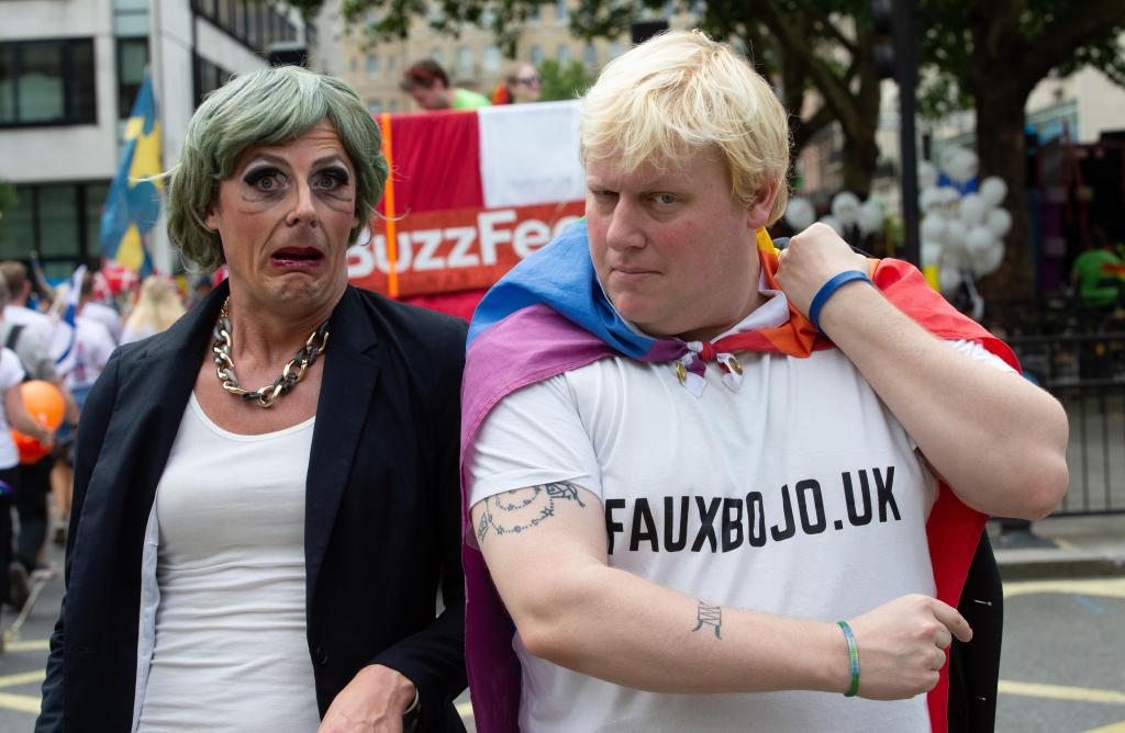 Drag Theresa May and Boris Johnson at pride parada