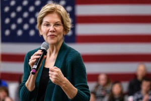 Presidential candidate Elizabeth Warren addresses her supporters in Manchester.