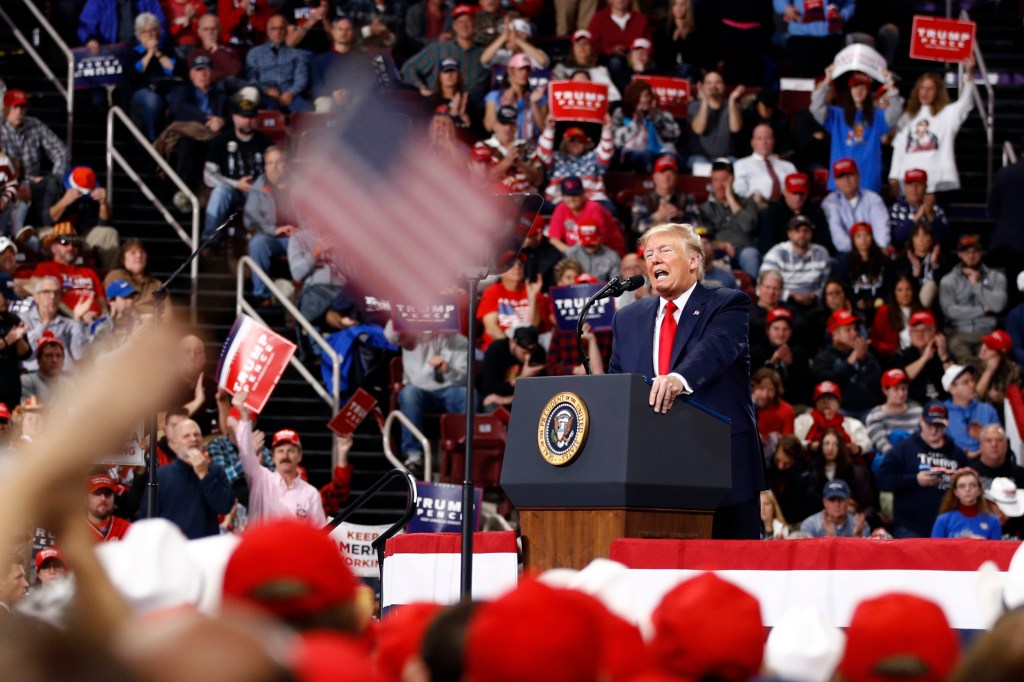 President Donald Trump speaks at a campaign rally, Tuesday, Dec. 10, 2019, in Hershey, Pa.