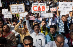 Indian students and activists shout slogans during a protest against the Citizenship Amendment Bill (CAB) in Gauhati, India, Friday, Dec. 6, 2019.