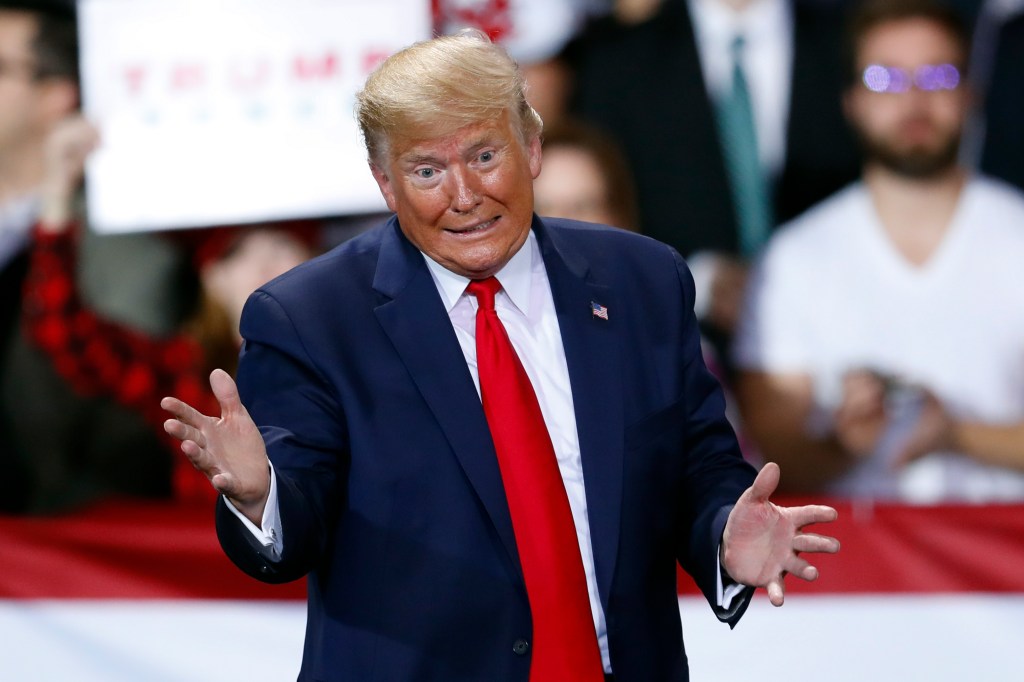 President Donald Trump speaks at a campaign rally in Battle Creek, Mich.