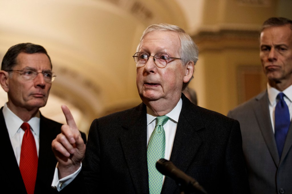 U.S. Senate Majority Leader Mitch McConnell speaks at a press conference on Capitol Hill in Washington D.C., the United States, on Dec. 17, 2019.