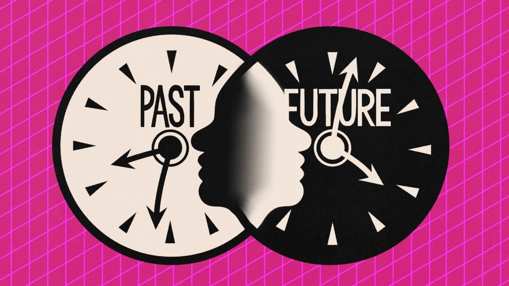 Two overlapping clocks, one says future and one says past