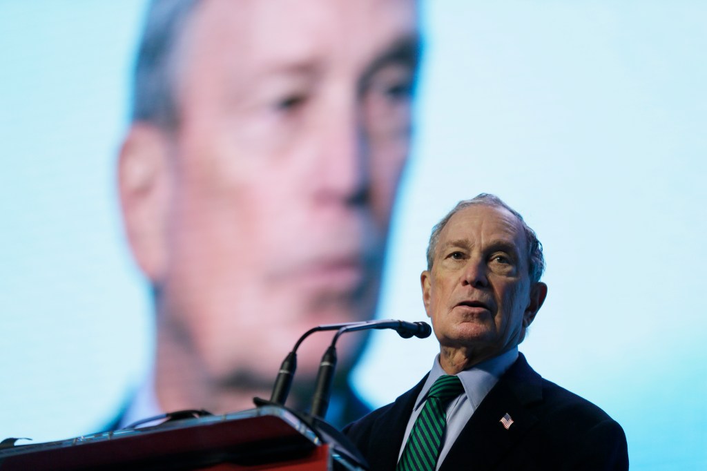 Democratic Presidential candidate Michael Bloomberg speaks before taking part in an on-stage conversation with former California Gov. Jerry Brown at the American Geophysical Union fall meeting Wednesday, Dec. 11, 2019, in San Francisco