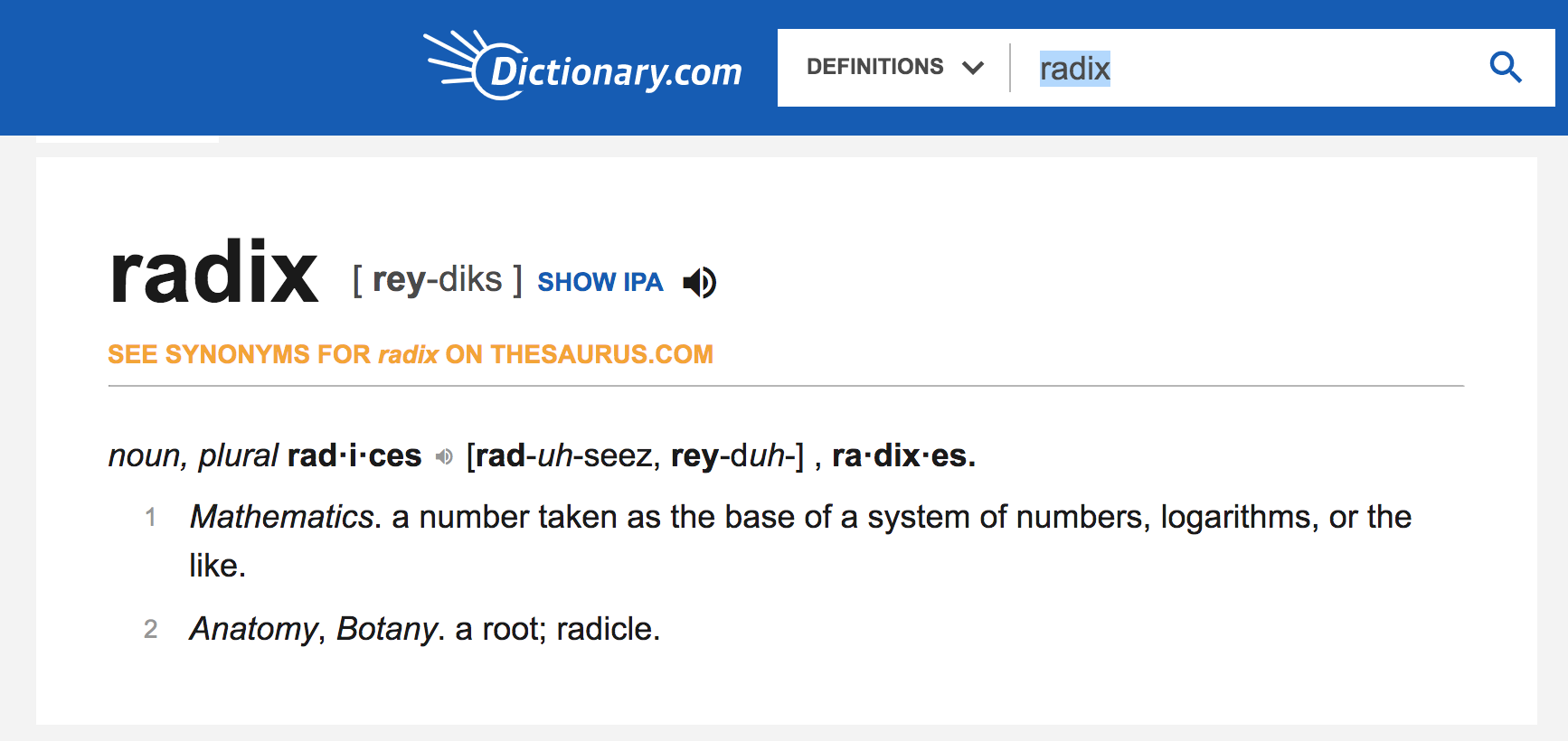 dictionary.com screenshot of the definition of the word