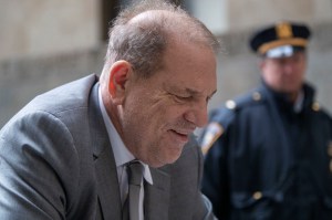 Harvey Weinstein smiles as he arrives at court after a lunch break on the first day of jury selection for his sexual assault trial, Tuesday, Jan. 7, 2020, in New York.