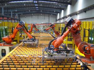 Robots on an assembly line