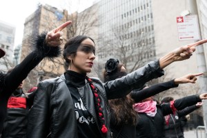 protesters perform "Un Violador en tu Camino," or "A Rapist in Your Path" outside harvey weinstein's trial in manhattan