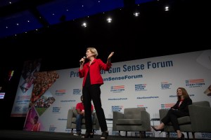 Democratic presidential candidate and Senator Elizabeth Warren speaks at the Everytown For Gun Safety "Presidential Gun Sense" Forum at the Iowa Events Center in Des Moines, Iowa on August 10, 2019. The forum was held in response to two mass shootings tha